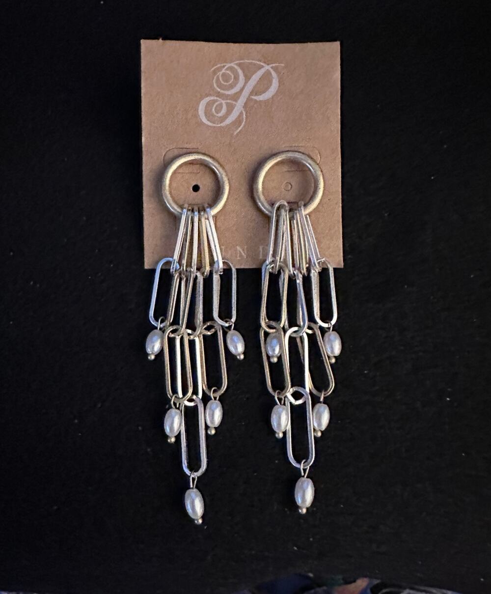 Plunder Paperclip Dangle Earring Silver Tone Gold Tone Simulated Pearl Bead Drop